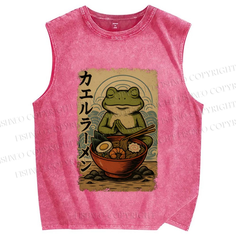 Unisex Frog Ramen Printed Washed Tank Top