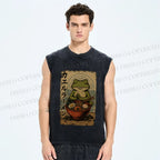 Unisex Frog Ramen Printed Washed Tank Top