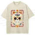 Unisex Skull Surrounded by Garland Printed Washed Tee