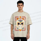 Unisex Skull Surrounded by Garland Printed Washed Tee