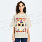 Unisex Skull Surrounded by Garland Printed Washed Tee
