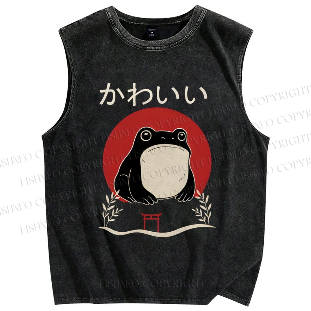 Unisex Grumpy Frog Printed Washed Tank Top