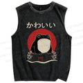 Unisex Grumpy Frog Printed Washed Tank Top