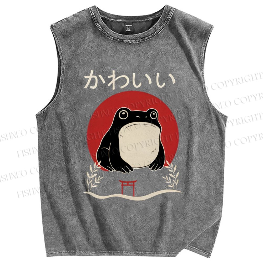 Unisex Grumpy Frog Printed Washed Tank Top
