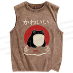 Unisex Grumpy Frog Printed Washed Tank Top