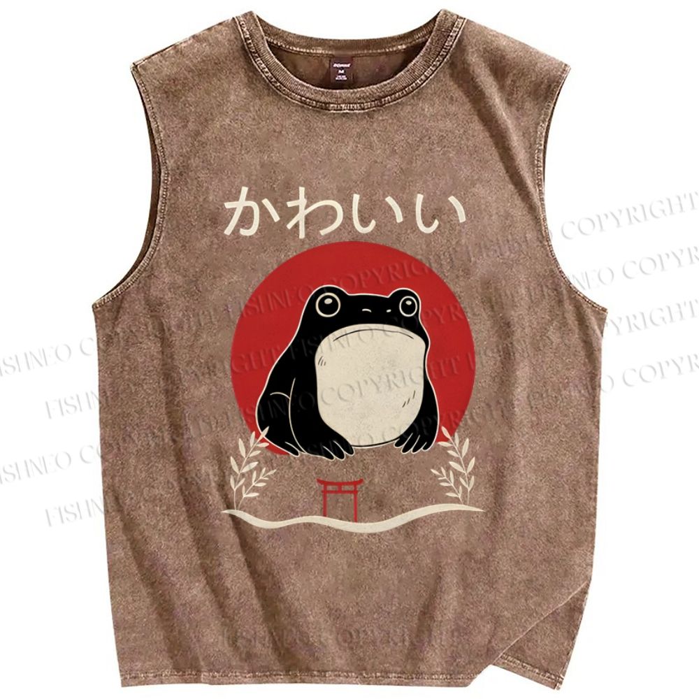 Unisex Grumpy Frog Printed Washed Tank Top