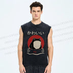 Unisex Grumpy Frog Printed Washed Tank Top