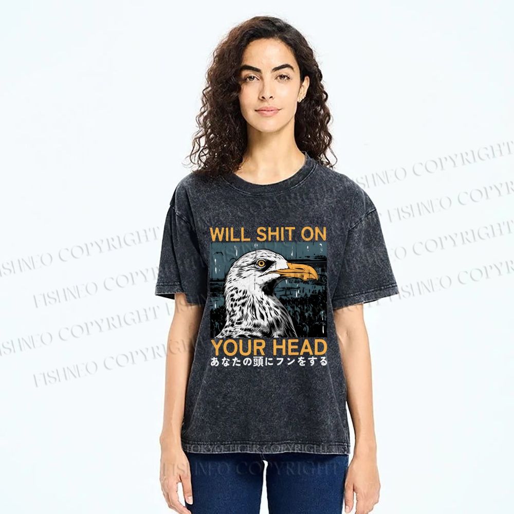 Unisex Will Shit On Your Head Gulls Printed Washed Tee