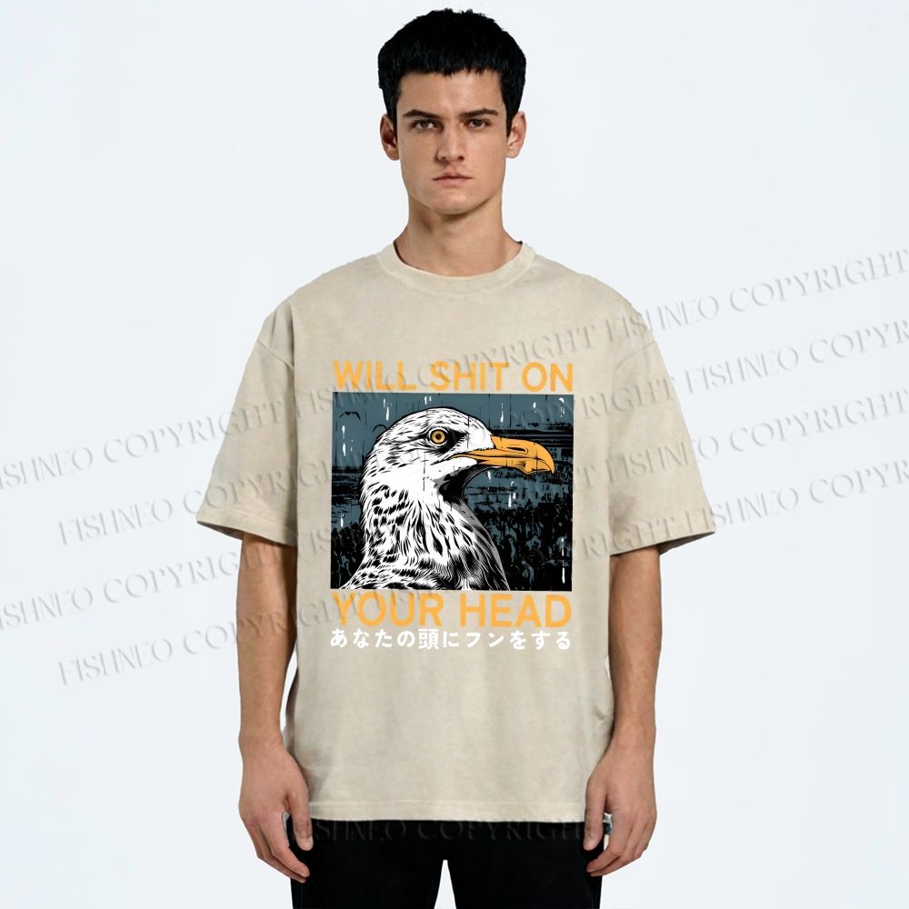 Unisex Will Shit On Your Head Gulls Printed Washed Tee