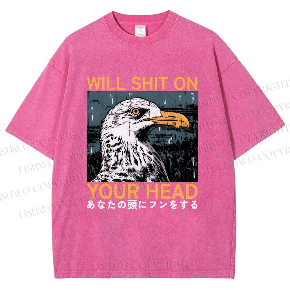 Unisex Will Shit On Your Head Gulls Printed Washed Tee