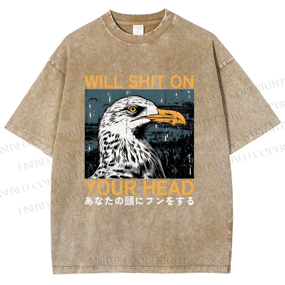 Unisex Will Shit On Your Head Gulls Printed Washed Tee