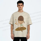 Unisex Yoshitomo Nara Playing Drums Printed Washed Tee