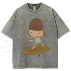 Unisex Yoshitomo Nara Playing Drums Printed Washed Tee