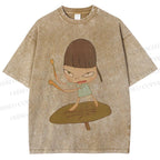 Unisex Yoshitomo Nara Playing Drums Printed Washed Tee