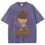 Unisex Yoshitomo Nara Playing Drums Printed Washed Tee