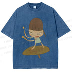 Unisex Yoshitomo Nara Playing Drums Printed Washed Tee