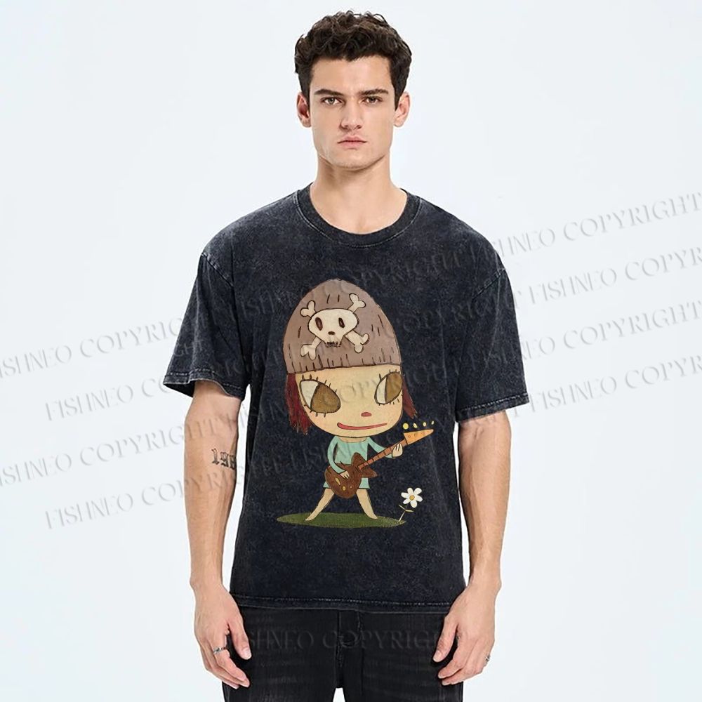 Unisex Yoshitomo Nara Guitar Printed Washed Tee