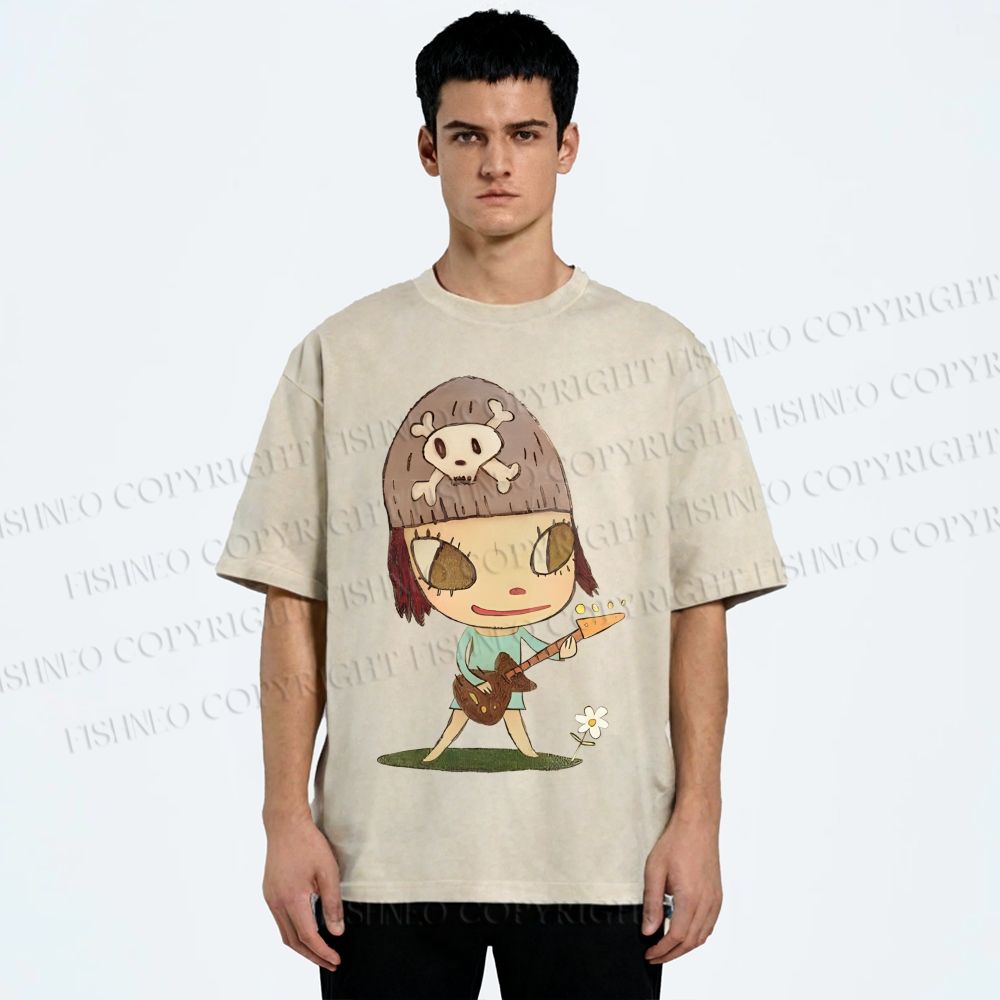 Unisex Yoshitomo Nara Guitar Printed Washed Tee