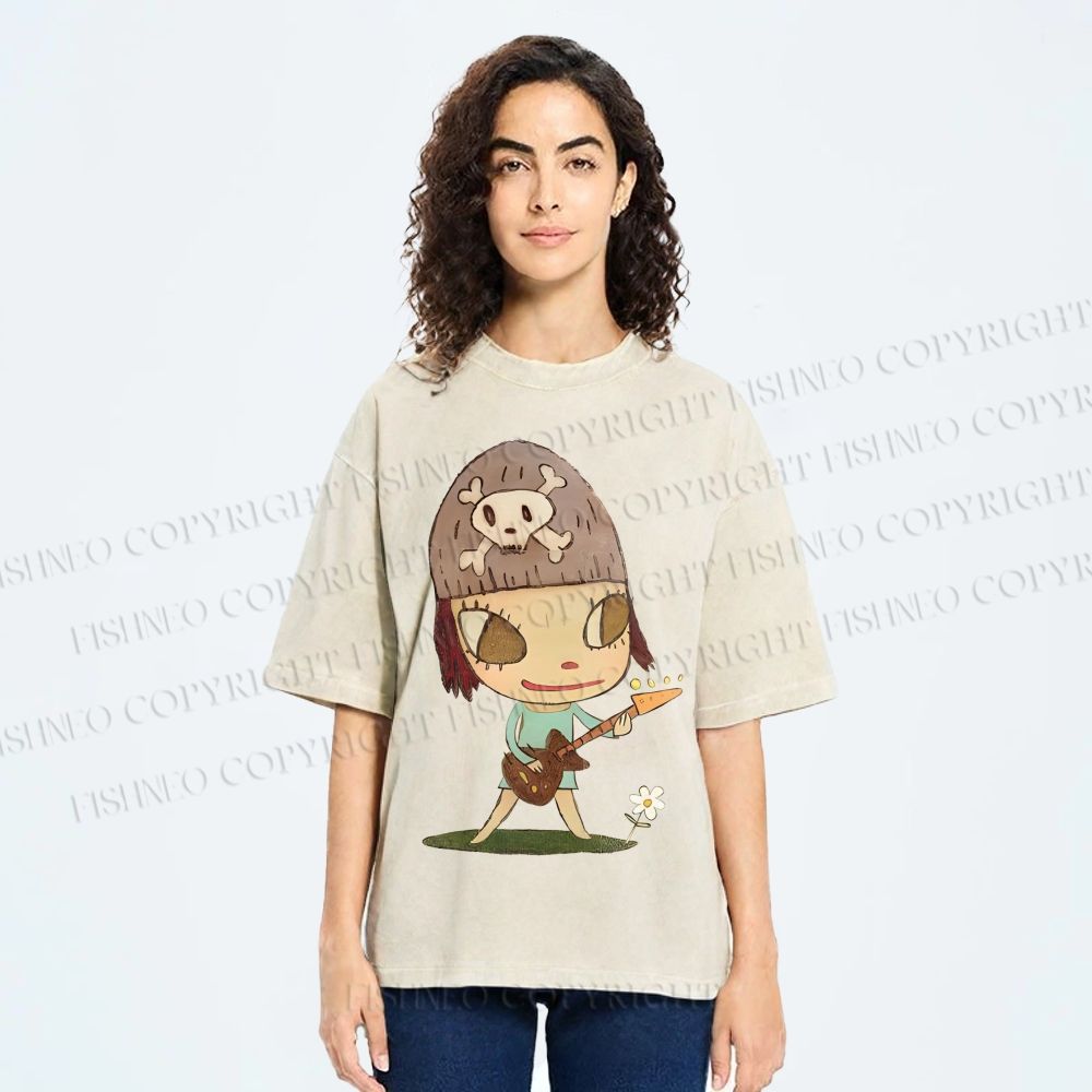 Unisex Yoshitomo Nara Guitar Printed Washed Tee
