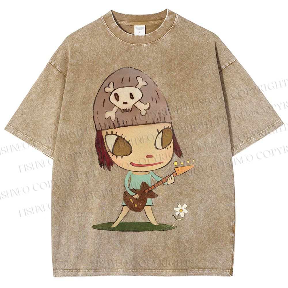 Unisex Yoshitomo Nara Guitar Printed Washed Tee