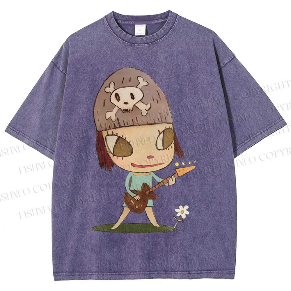 Unisex Yoshitomo Nara Guitar Printed Washed Tee