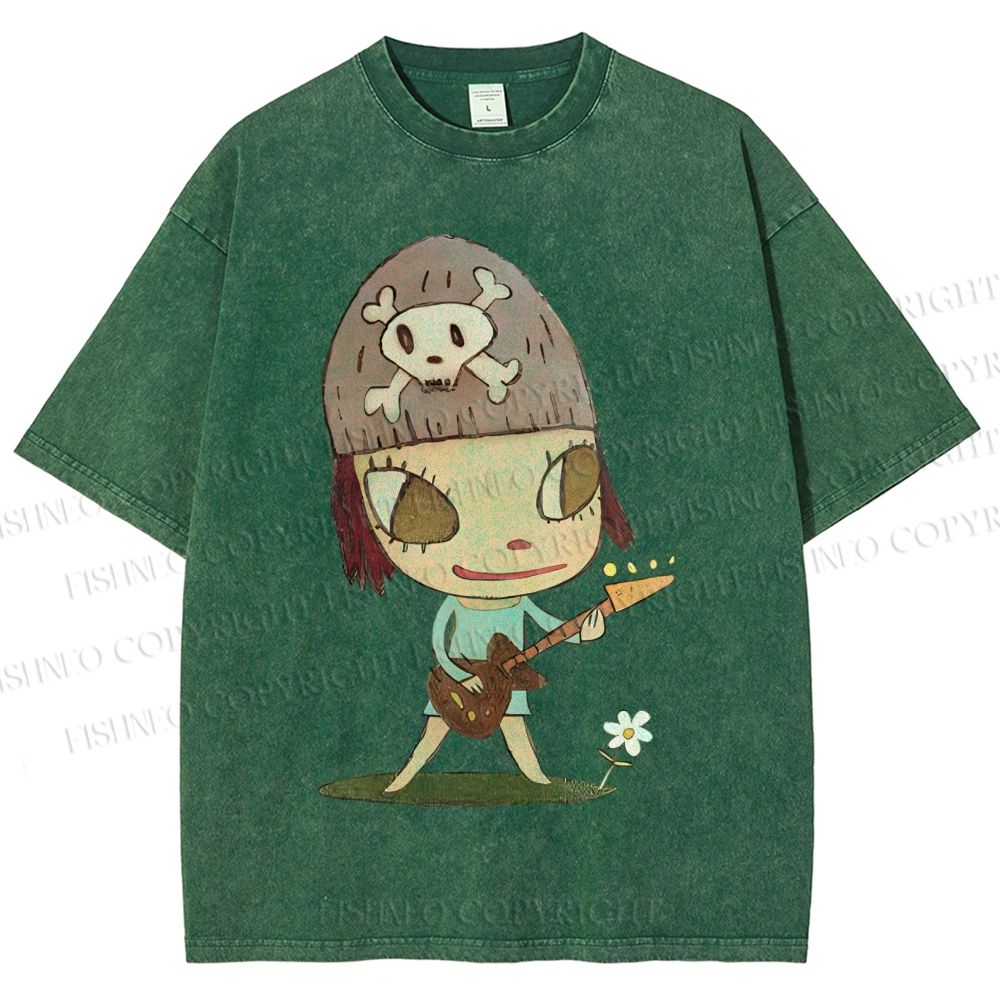 Unisex Yoshitomo Nara Guitar Printed Washed Tee
