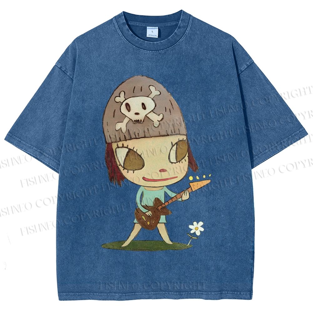 Unisex Yoshitomo Nara Guitar Printed Washed Tee