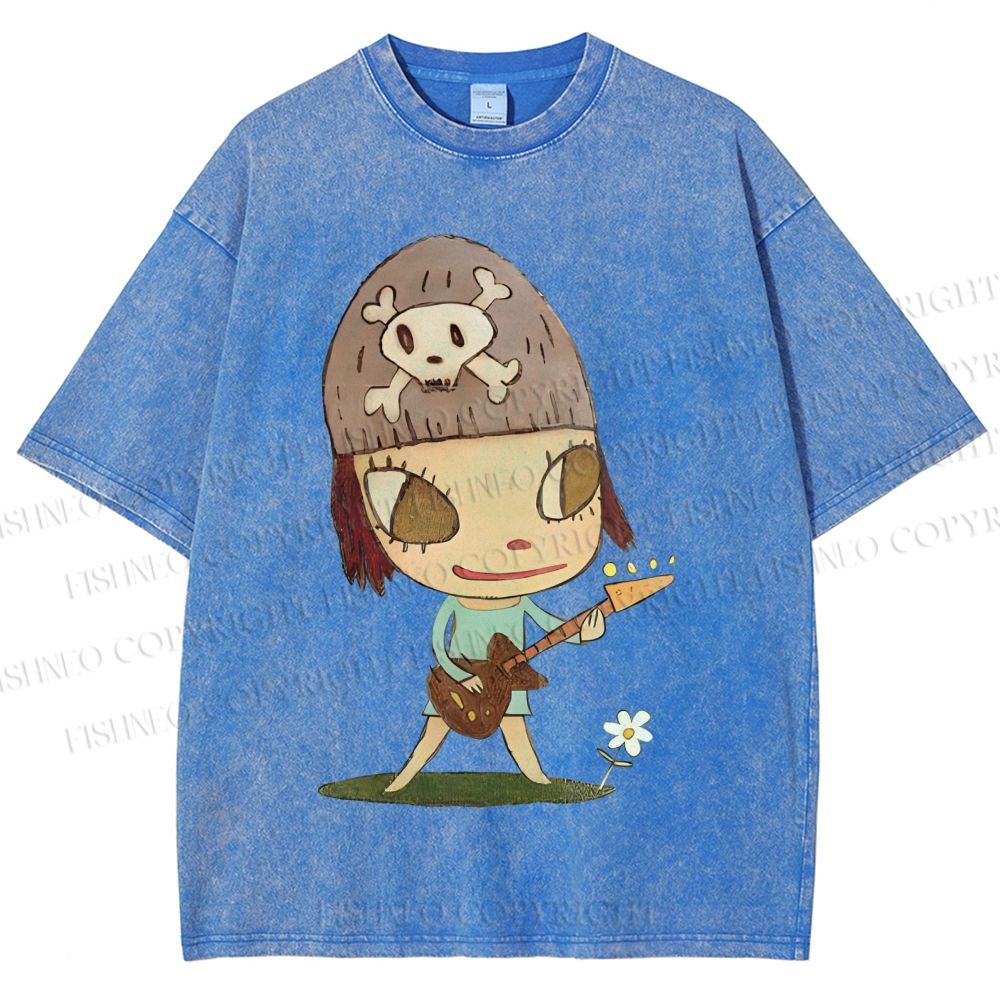 Unisex Yoshitomo Nara Guitar Printed Washed Tee