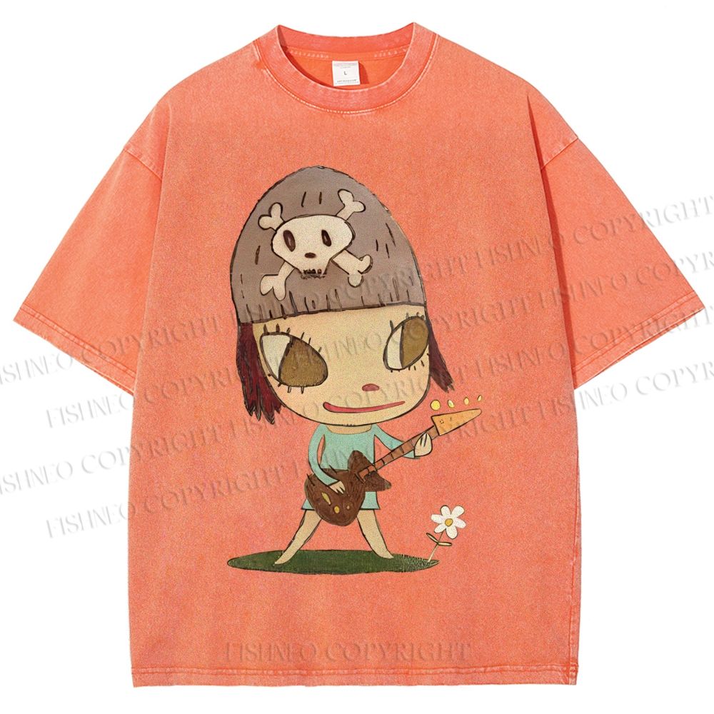 Unisex Yoshitomo Nara Guitar Printed Washed Tee
