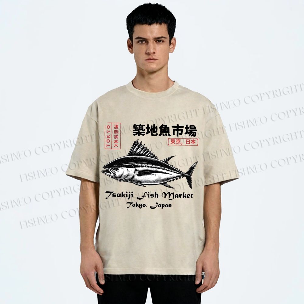 Unisex Tsukiji Fish Market Printed Washed Tee