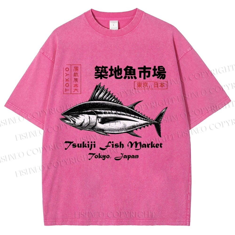 Unisex Tsukiji Fish Market Printed Washed Tee