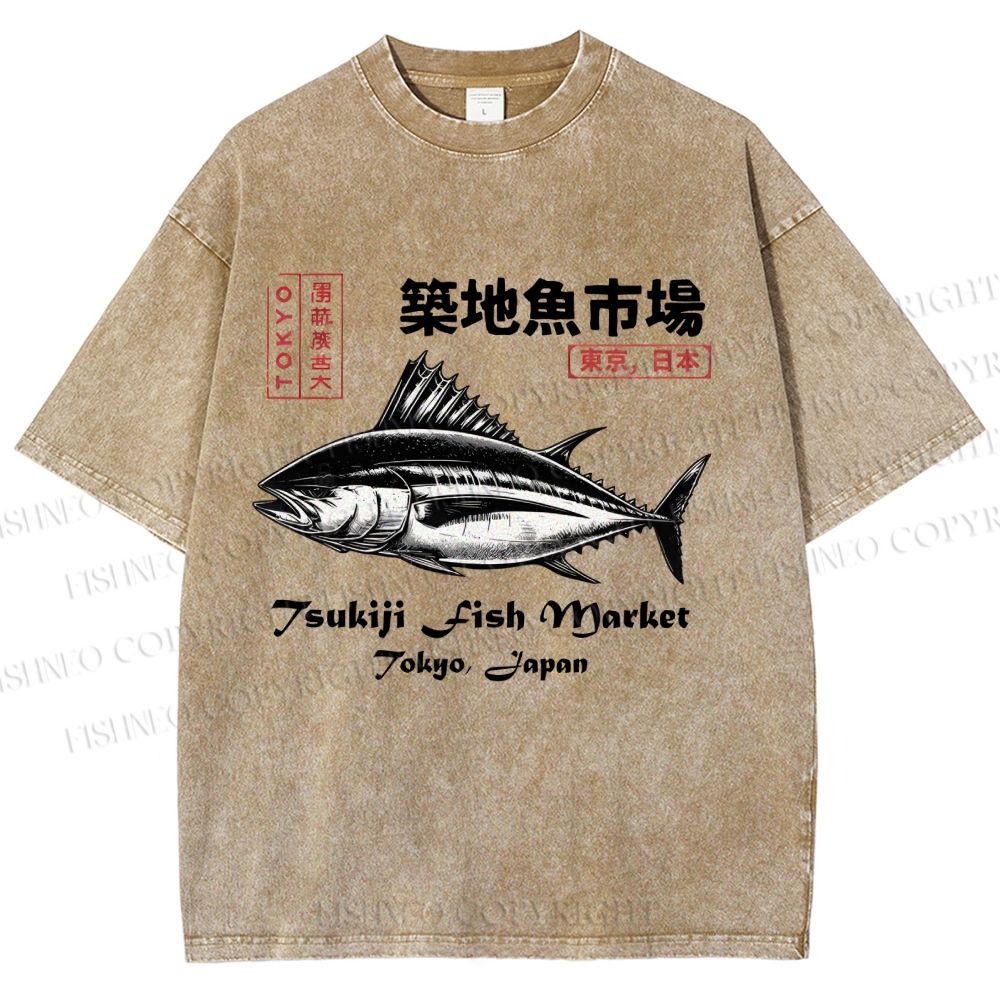 Unisex Tsukiji Fish Market Printed Washed Tee