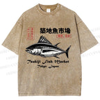 Unisex Tsukiji Fish Market Printed Washed Tee
