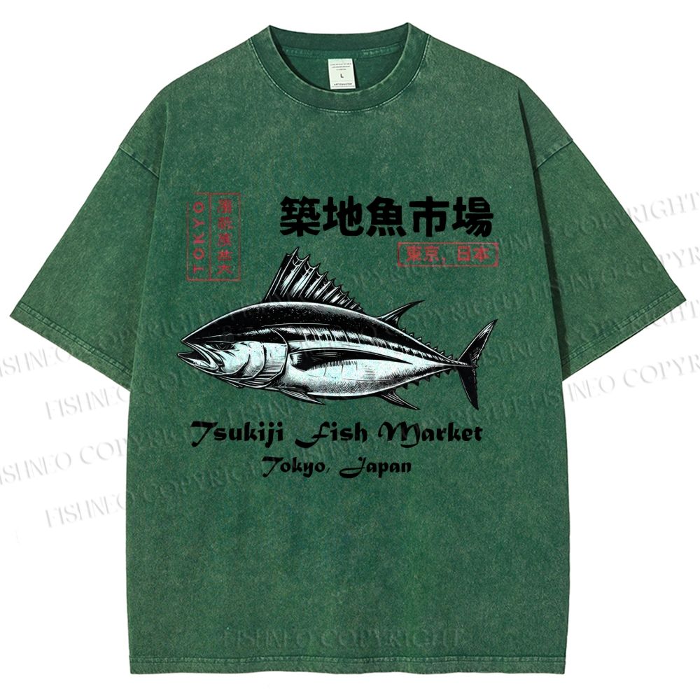 Unisex Tsukiji Fish Market Printed Washed Tee