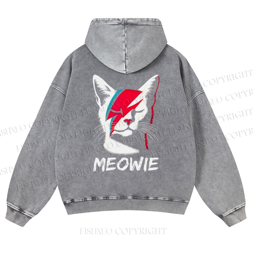 Casual Meowie Cat Printed Washed Hoodie