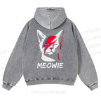 Casual Meowie Cat Printed Washed Hoodie
