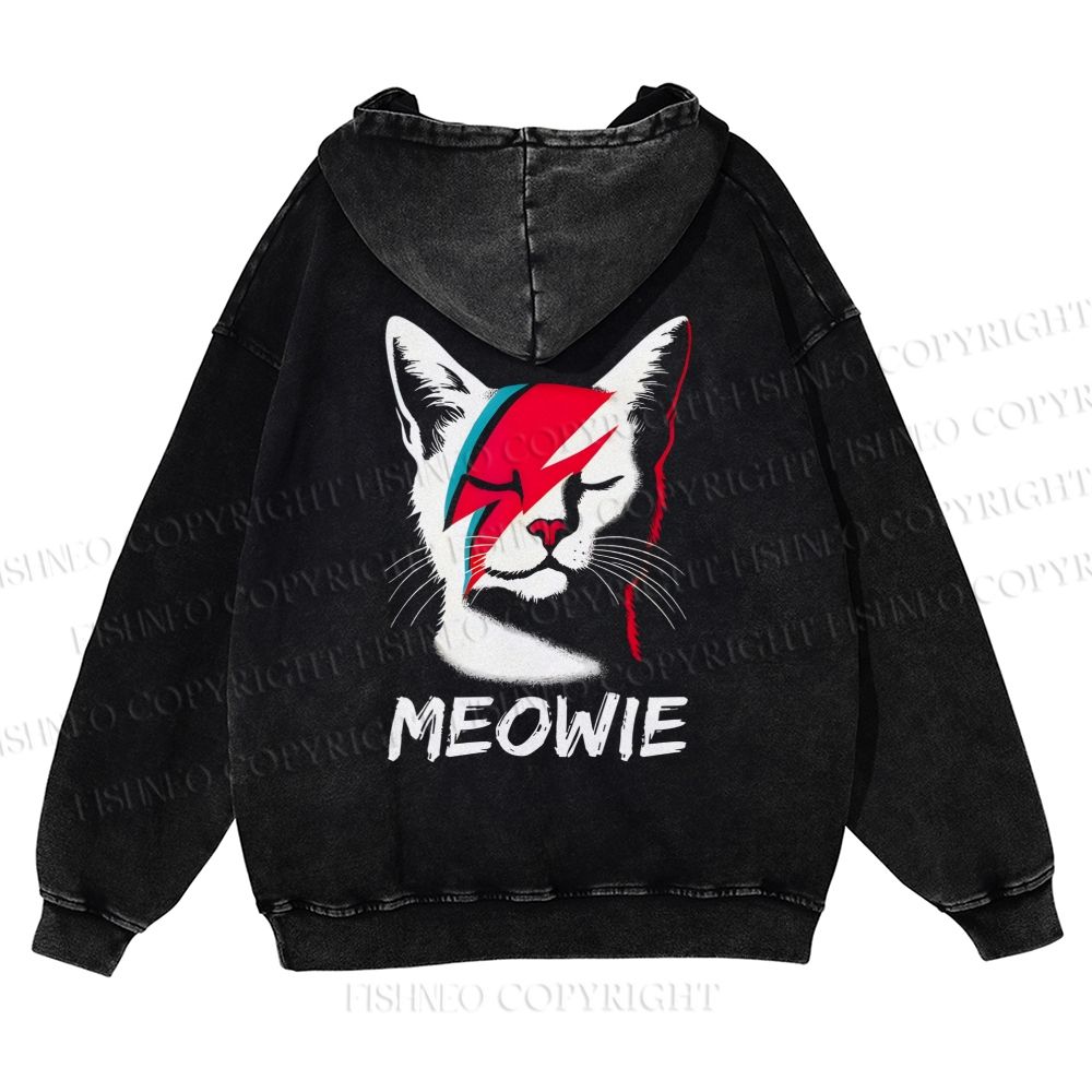 Casual Meowie Cat Printed Washed Hoodie