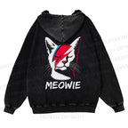 Casual Meowie Cat Printed Washed Hoodie