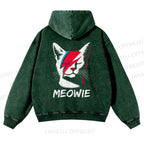 Casual Meowie Cat Printed Washed Hoodie