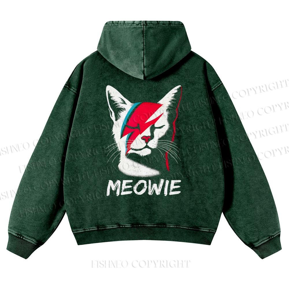 Casual Meowie Cat Printed Washed Hoodie