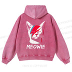 Casual Meowie Cat Printed Washed Hoodie