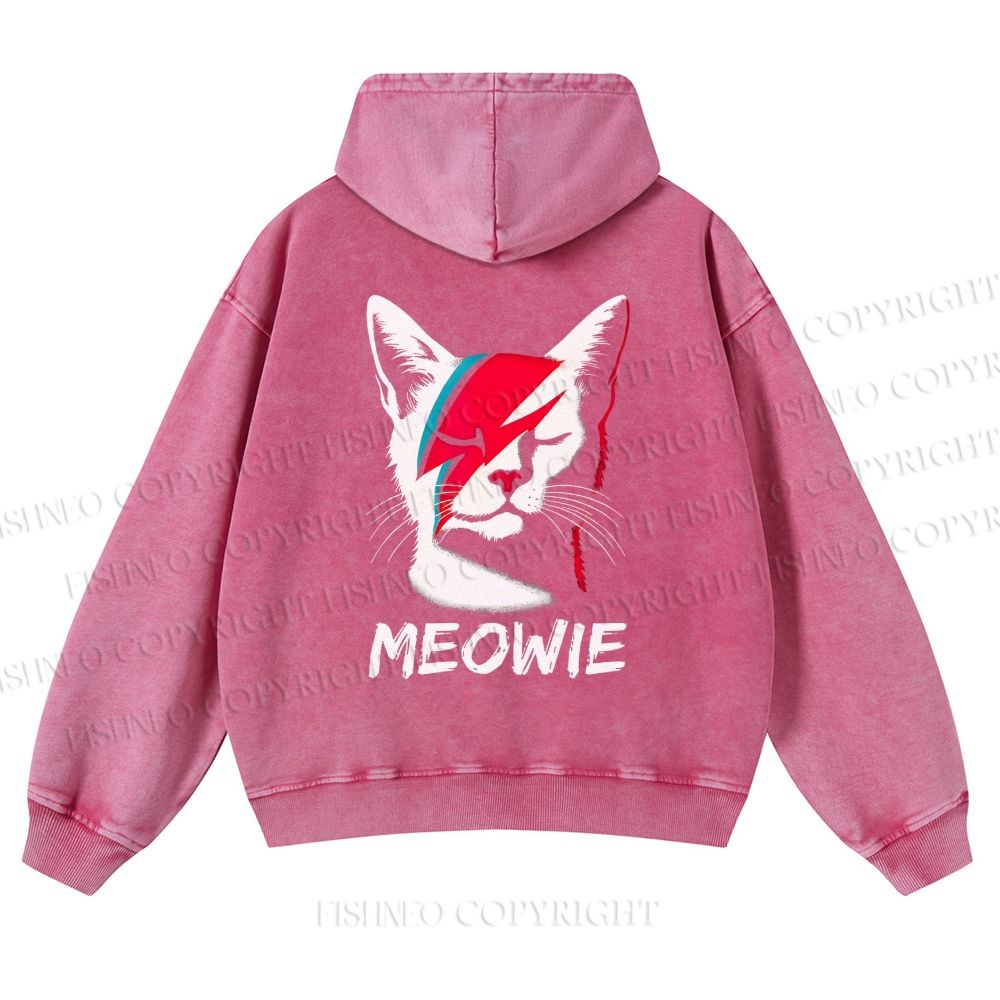 Casual Meowie Cat Printed Washed Hoodie