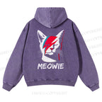 Casual Meowie Cat Printed Washed Hoodie