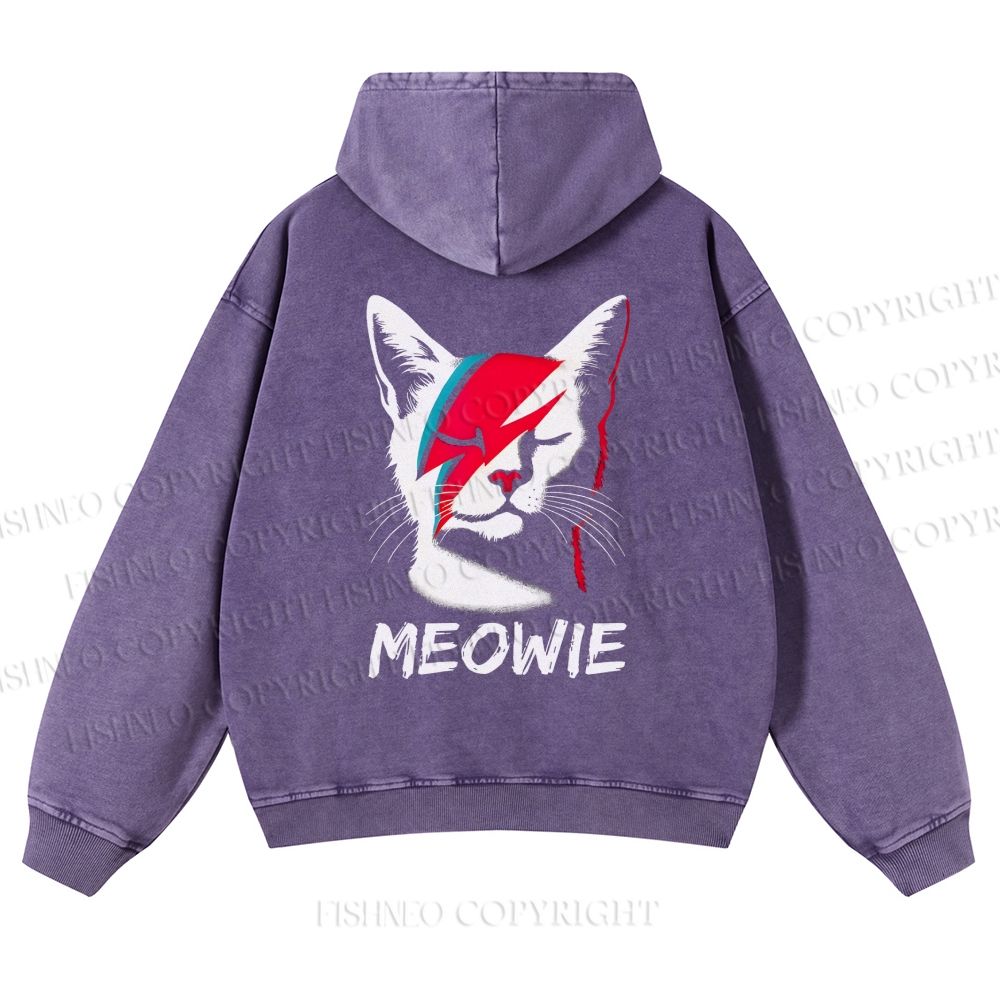 Casual Meowie Cat Printed Washed Hoodie