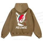 Casual Meowie Cat Printed Washed Hoodie