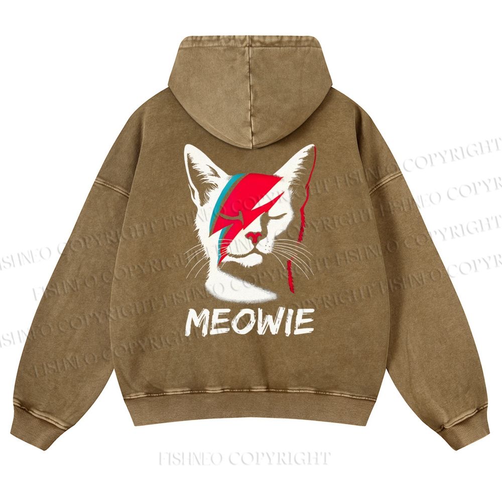 Casual Meowie Cat Printed Washed Hoodie