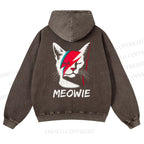 Casual Meowie Cat Printed Washed Hoodie