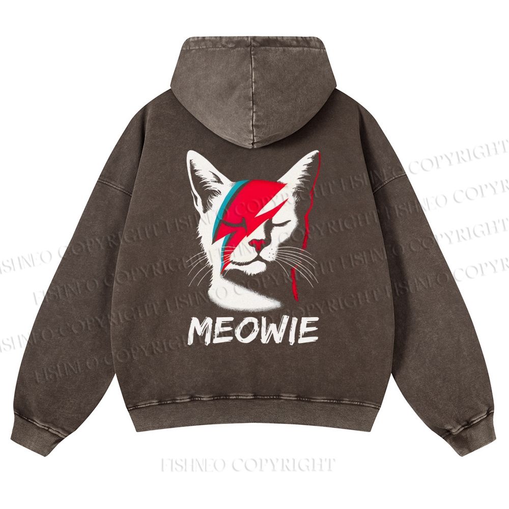 Casual Meowie Cat Printed Washed Hoodie
