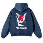 Casual Meowie Cat Printed Washed Hoodie