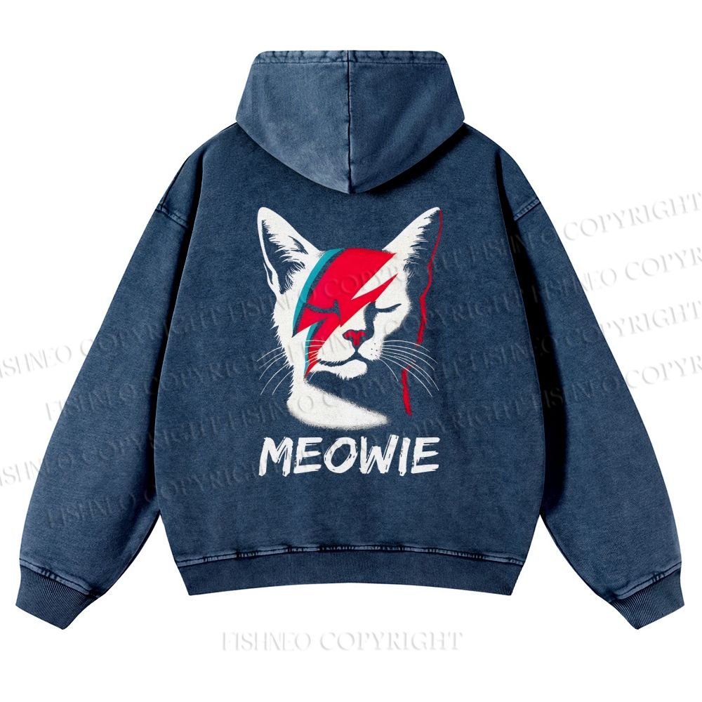 Casual Meowie Cat Printed Washed Hoodie